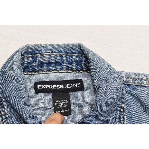 EXPRESS JEANS Women's Regular Size L Vintage Denim Jacket Blue - Picture 8 of 8